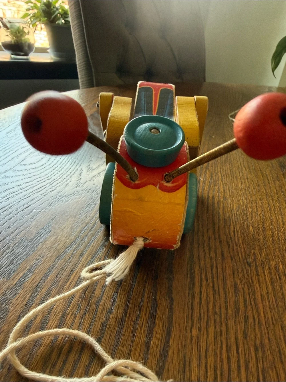 Vintage Fisher-Price Kriss Kricket Pull-Along Dog Toy in Red, Yellow
